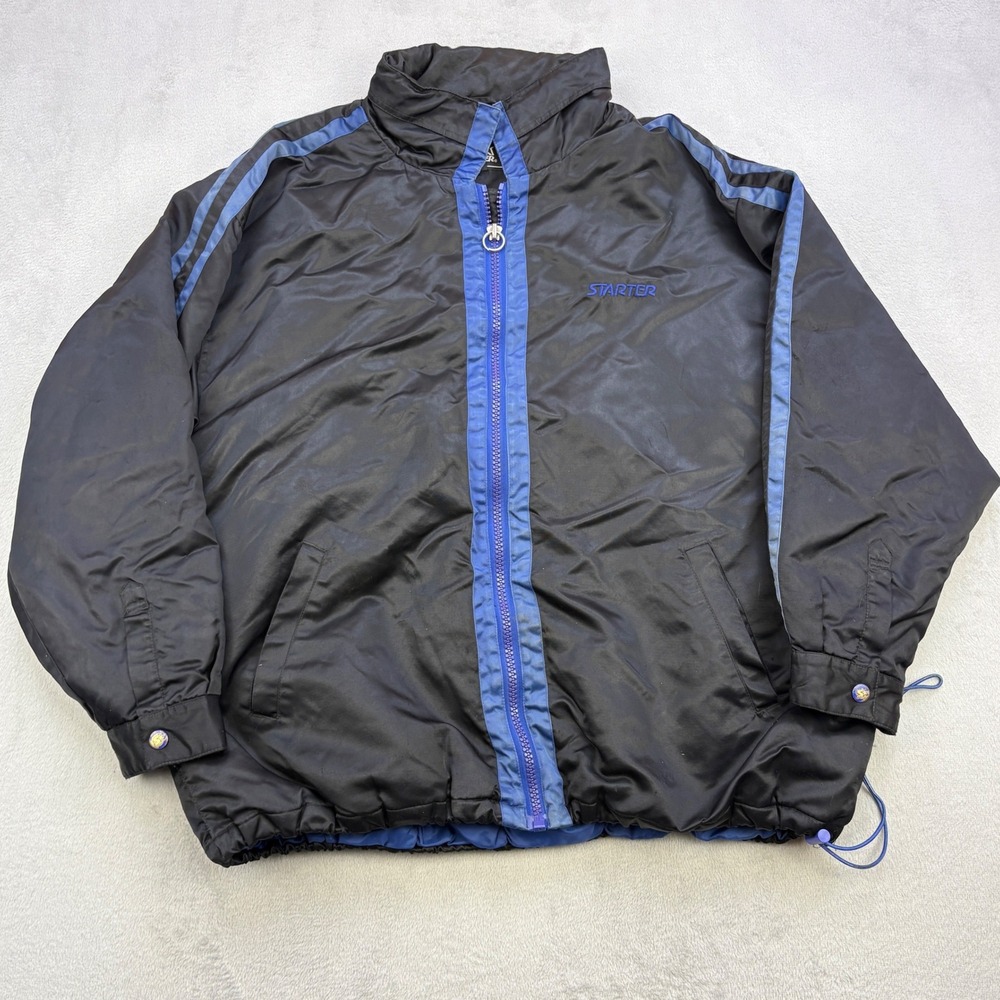 Starter Windbreaker Jacket Mens XXL Black Full Zip Streetwear Y2K Football